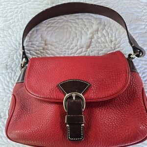 Vintage Classic Dooney & Bourke Red Leather Shoulder Bag Brown Trim